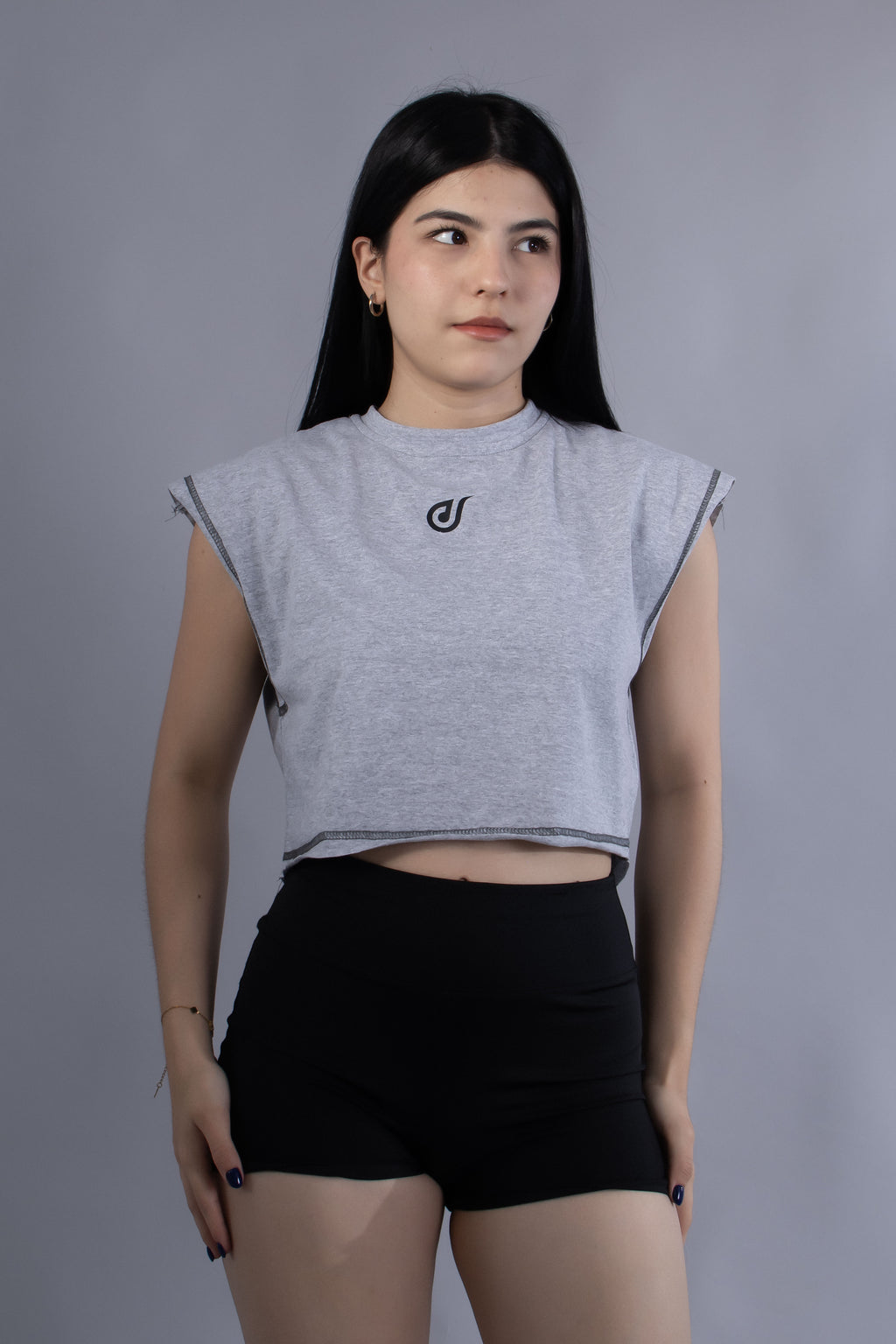Ideon Crop Sleevess Gris Jaspe Mujer