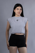 Ideon Crop Sleevess Gris Jaspe Mujer