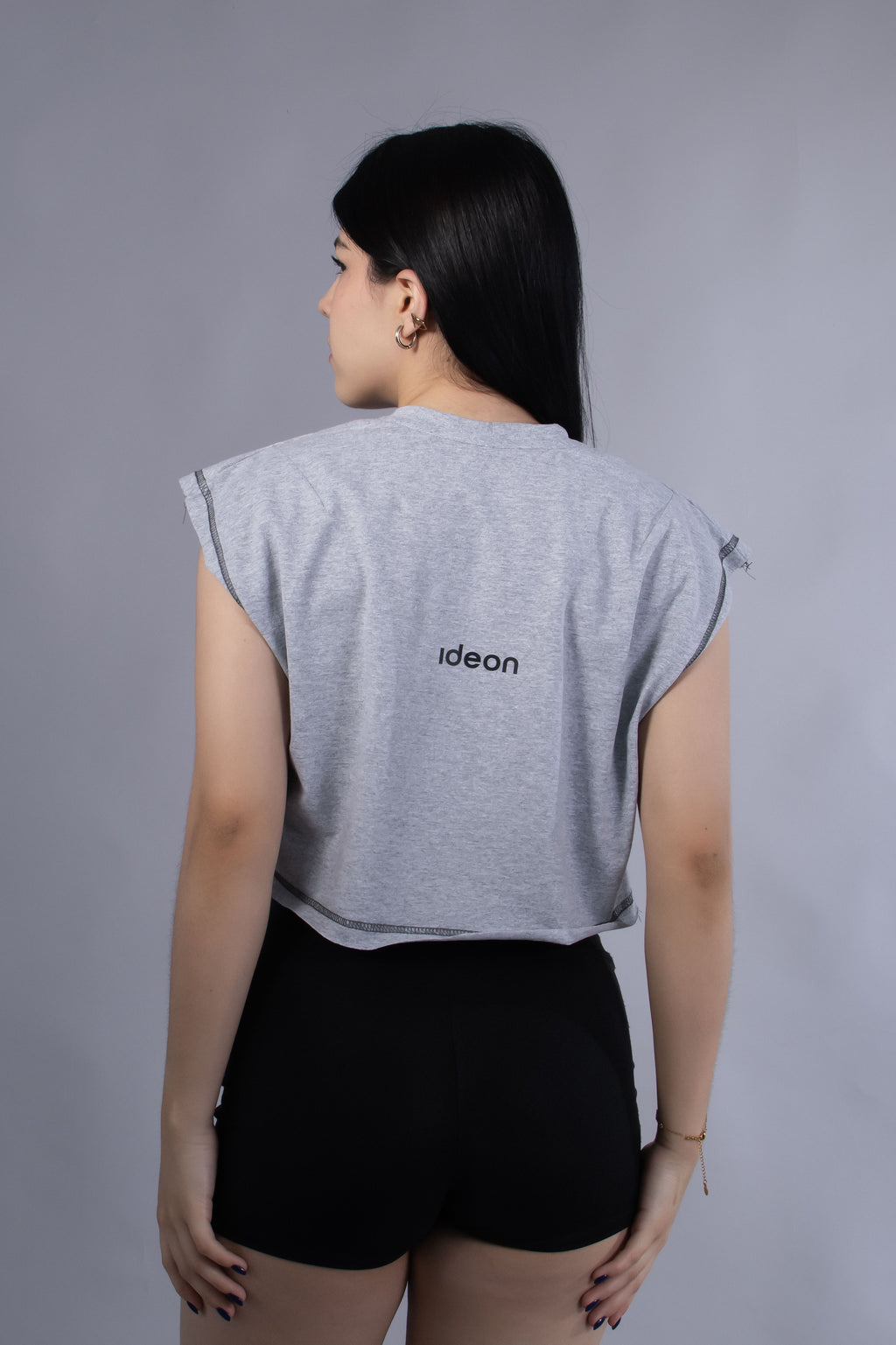 Ideon Crop Sleevess Gris Jaspe Mujer