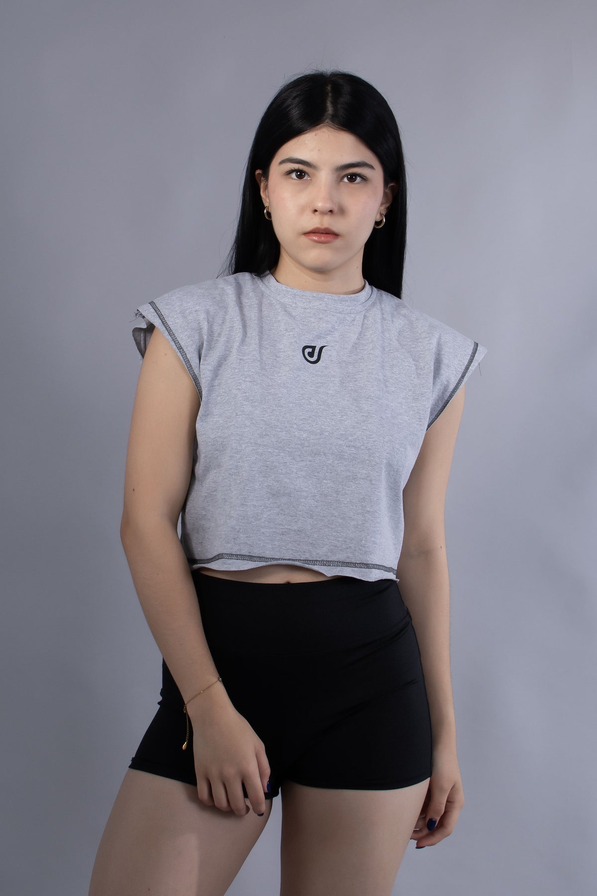 Ideon Crop Sleevess Gris Jaspe Mujer