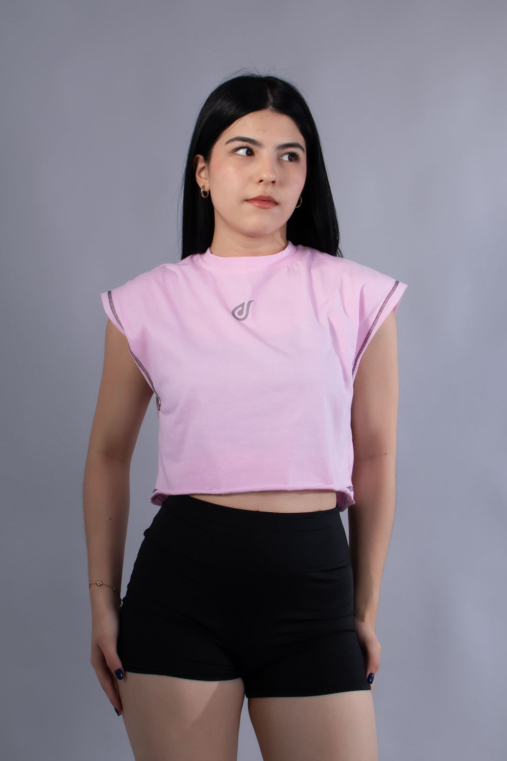 Ideon Crop Sleevess Pink Mujer