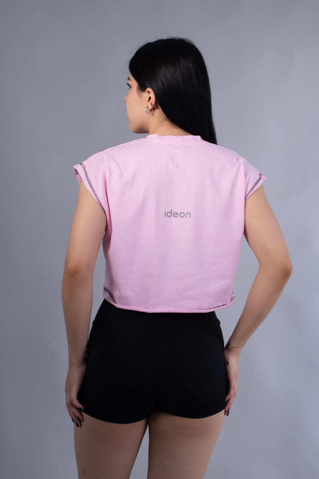 Ideon Crop Sleevess Pink Mujer