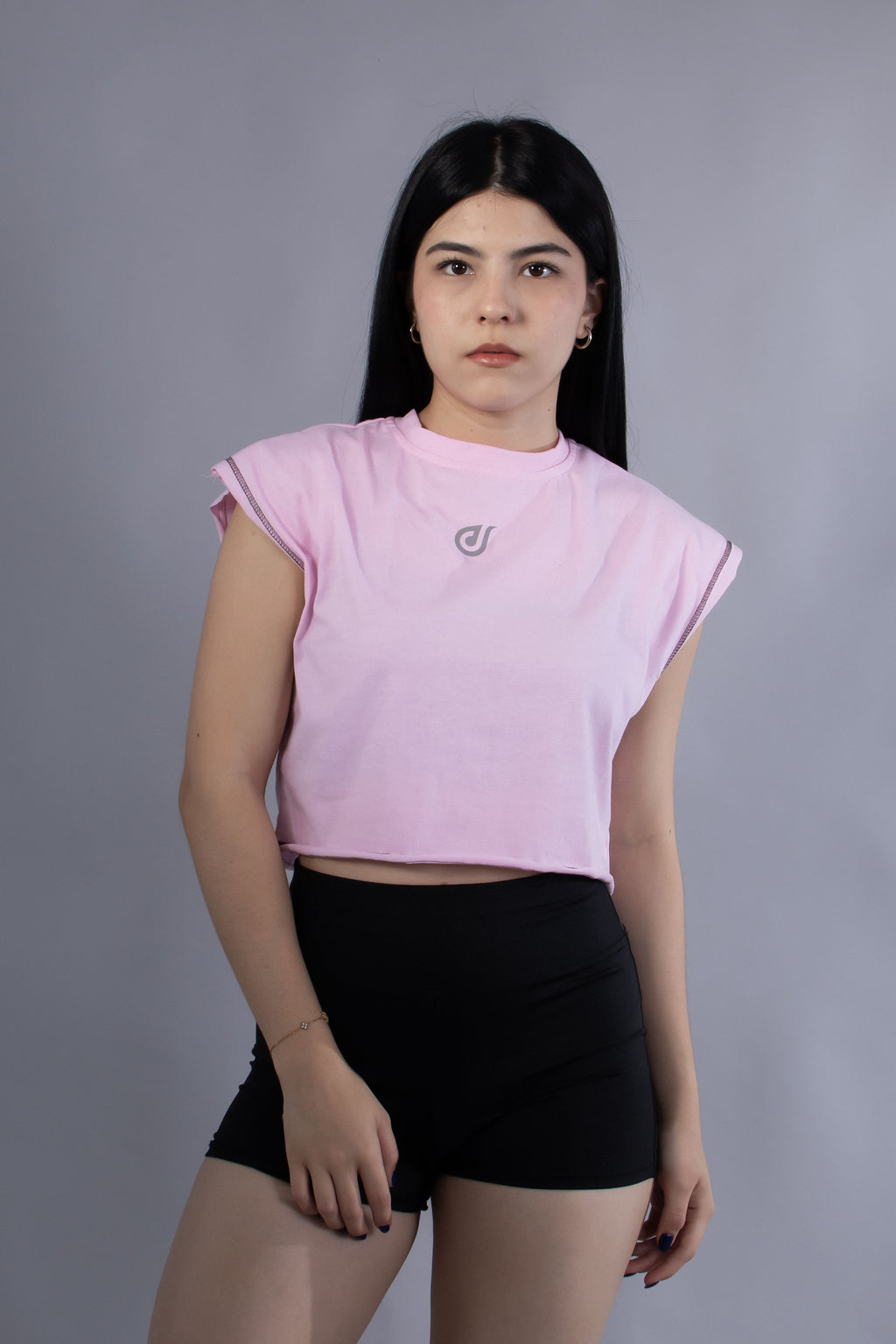 Ideon Crop Sleevess Pink Mujer