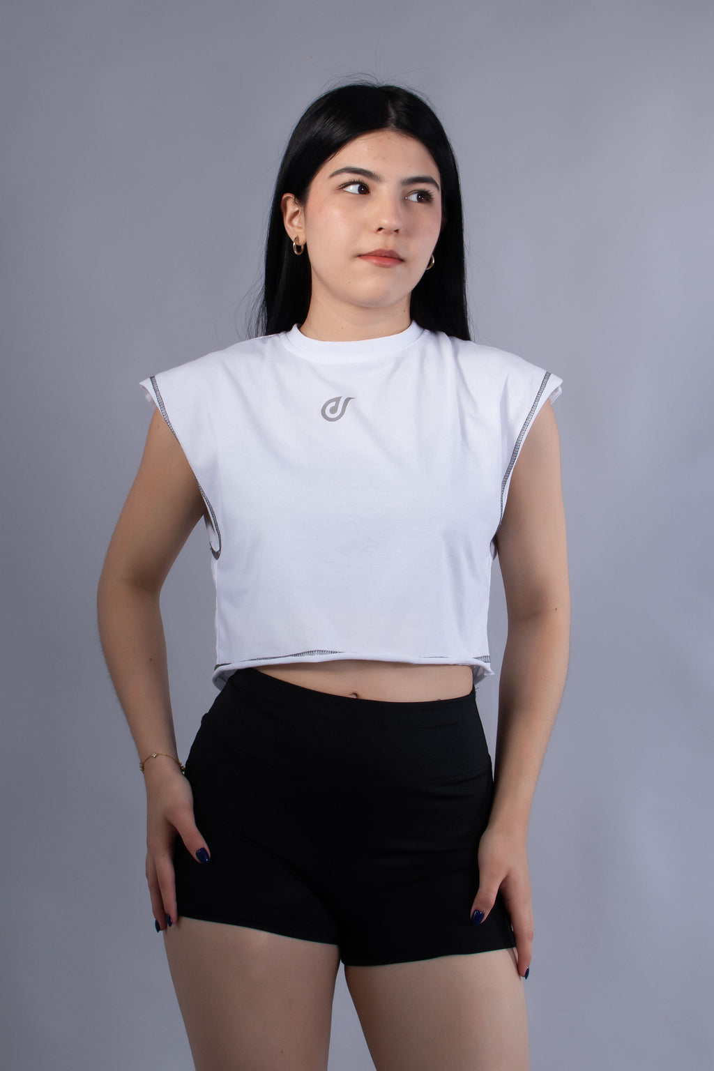 Ideon Crop Sleevess Blanco Mujer